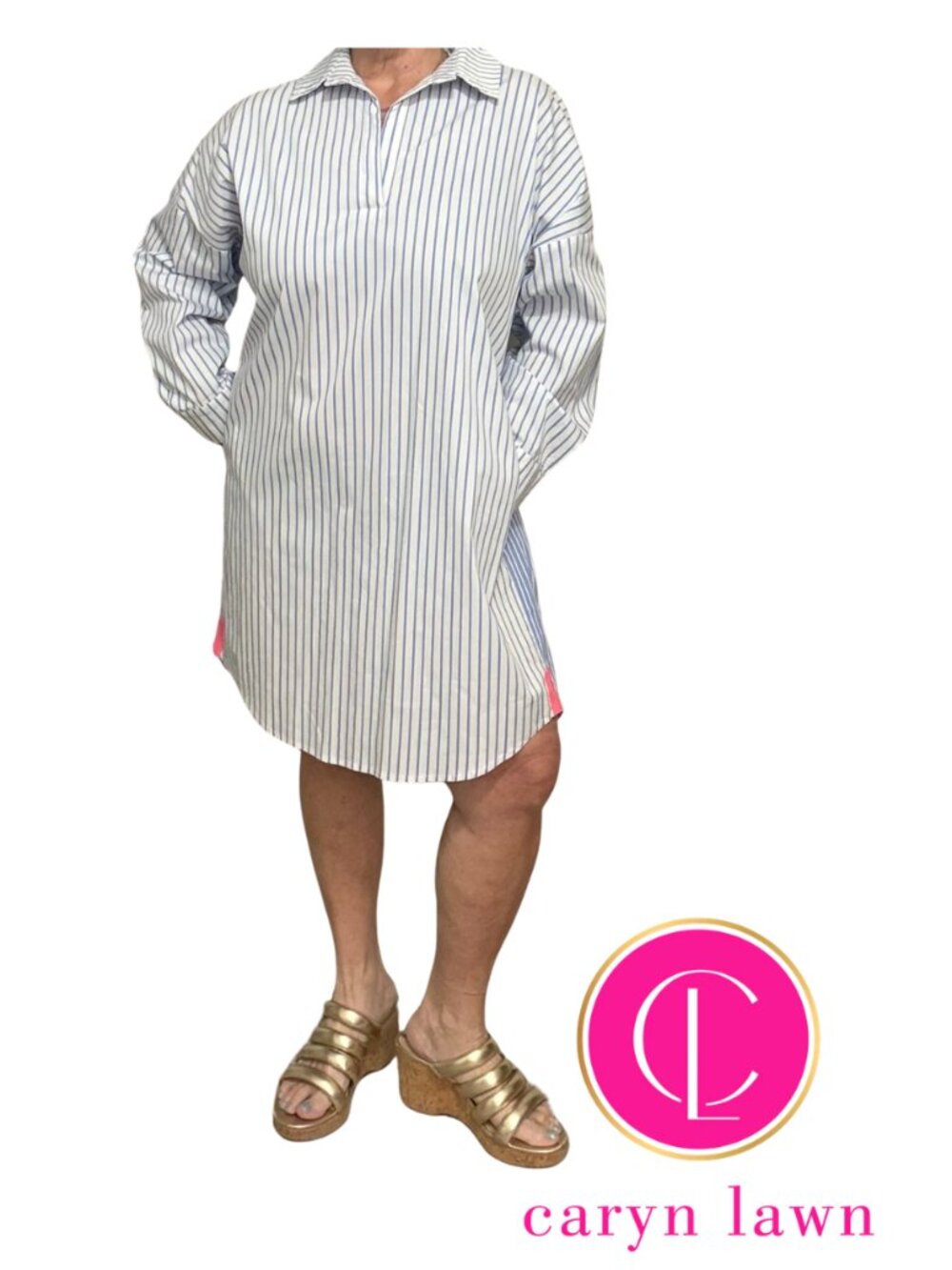 Classic Preppy - Caryn Lawn Blue Midi Shirt Dress OS fits most